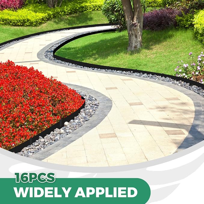 Blulu 16 Pieces Steel Landscape Edging 3 x 40 Inch Metal Garden Landscape Edging Border for Flower Bed Outdoor Garden Yard Fence Pathway Divider(Black)