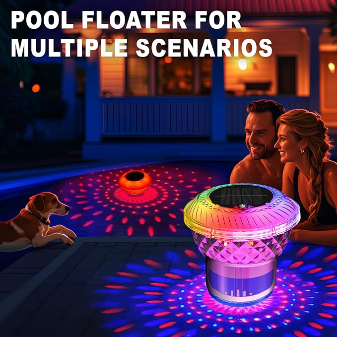 Pool Chlorine Floater with Marquee Light,Color-Changing Chlorine Floater with Button Control,Floating chlorines Dispenser for Pool,Adjustable Release Solar chlorines floaters for Hot Tub,Blue