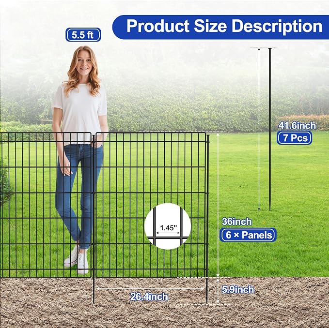 INJOPEXI Garden Fence Outdoor 6 Panels 13ft (L)×36in (H) Decorative Garden Fences with 6 Panels Rustproof Wire No Dig Metal Animal Barrier Dog Rabbit Fencing for Yard Lawn Patio - Without Fence Gate
