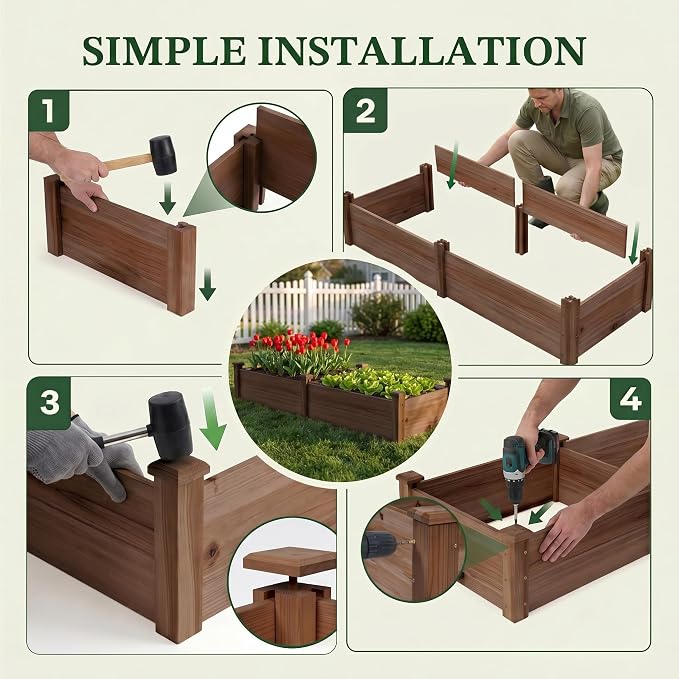 8x2ft Outdoor Wooden Raised Garden Bed,Elevated Planting Planter Box for Vegetables/Garden/Lawn/Patio,Acorn Brown, 96 x 24 x 9in