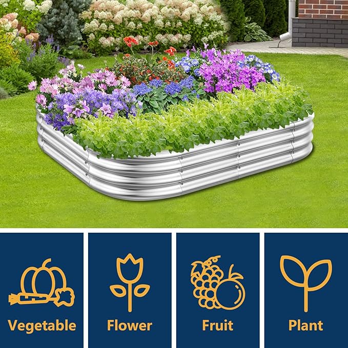 RAYKEEP Galvanized Raised Garden Beds, Outdoor Raised Beds for Gardening, Oval Large Bottomless Metal Elevated Planter Raised Box Set for Vegetables, Fruits, Flowers (4x3x1ft)