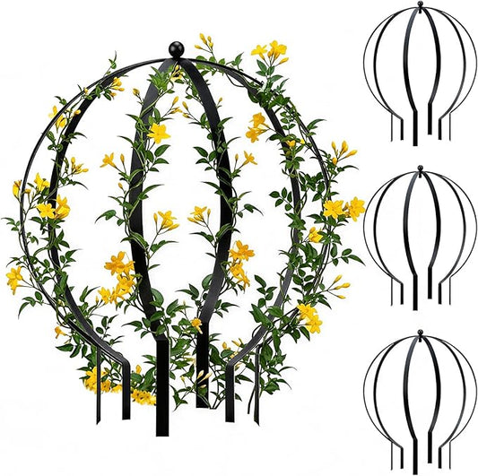 2 PCS Metal Garden Round Trellis for Climbing Plants, Large Black Powder Coated Obelisk for Roses, Vines, Flowers, Patio Doorway Garden Decor Indoor Outdoor, Easy Assembly (18.5" x 15'')