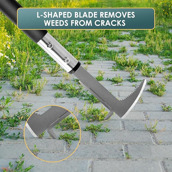 BARAYSTUS Crack Weeder, Stainless Steel Manual Crevice Weeding Tool,13" Weed Grabber Remover, L-Shaped Manual Weeder Puller, Durable Crevice Weeding Tool for Sidewalk Garden Patio Lawn