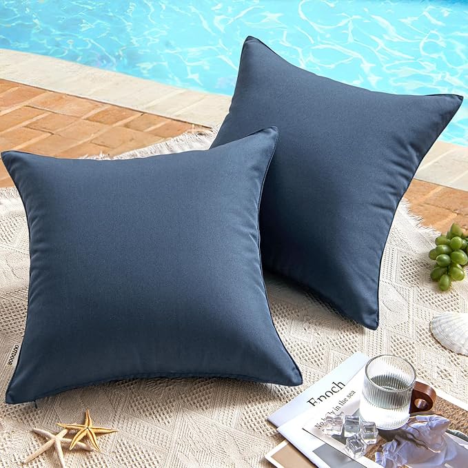 MIULEE Pack of 2 Decorative Outdoor Waterproof Pillow Covers Square Garden Cushion Sham Throw Pillowcase Shell for Patio Tent Couch 16x16 Inch Dark Blue