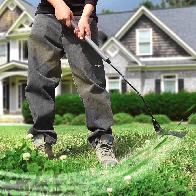 Walensee Grass Whip, Scythe with Double-Edged Serrated Sharp Steel Blade Grass Cutter with Soft Rubber 22-Inch Handle Cut Tall Grass and Overgrown Weeds in The Yard, Fields, and Ditches, Black,1 Pack