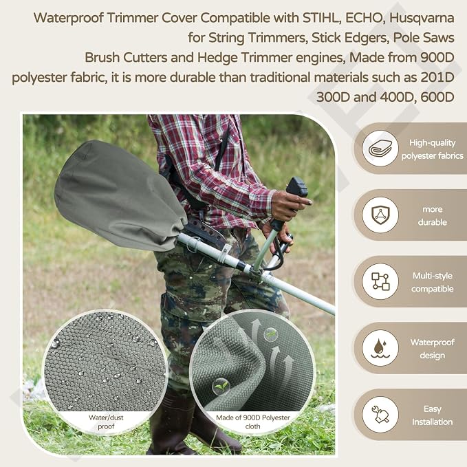 Mower Trimmer Utility Kit, Heavy Duty Weed Eater Rack, Weed Wacker Trimmer Line Holder (Adjust Width 4.5"-8.6"), Trimmer Tool Holder Organizer Hangers W/Hardware, and 3-Pcs Waterproof Trimmer Cover