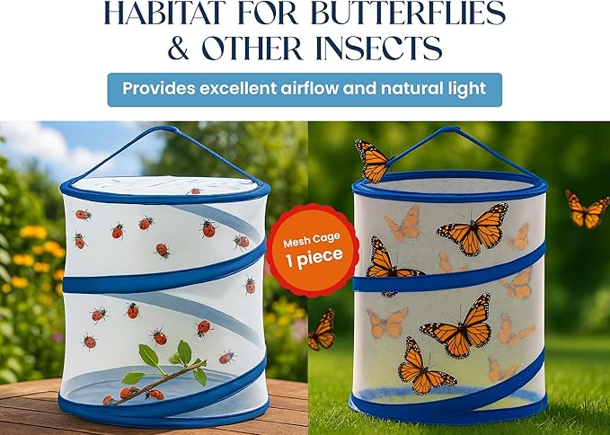 Pop-up Insect and Butterfly Habitat Mesh Cage 11"x12" Clear See Through Butterfly Cage