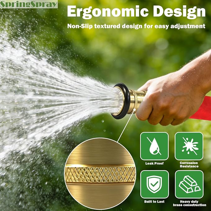 1" NPSH/NPT Brass Fire Hose Nozzle, Heavy Duty Adjustable Spray Jet Fog Nozzle, Constant Flow Industrial Firefighter Nozzle, 36 GPM, 100 PSI