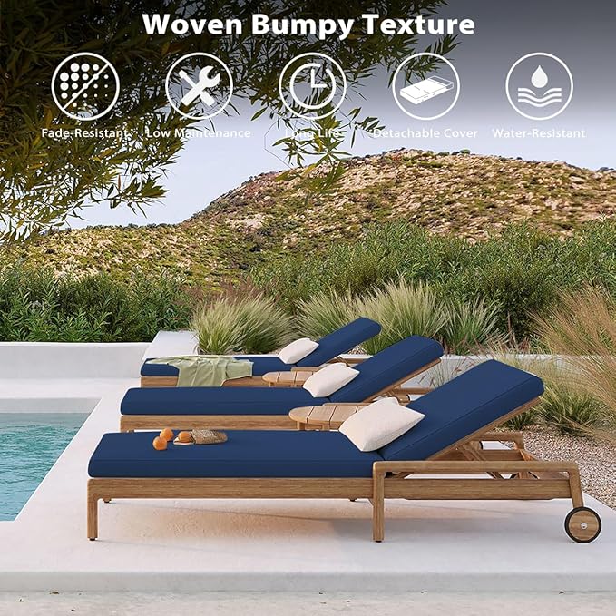 Sundale Outdoor Olefin Chaise Lounge Cushion, Water-Resistant Patio Lounge Chair Cushion, Thick Lounger Pad with 4 Straps Dark Blue, 72 x 21 x 4 Inches