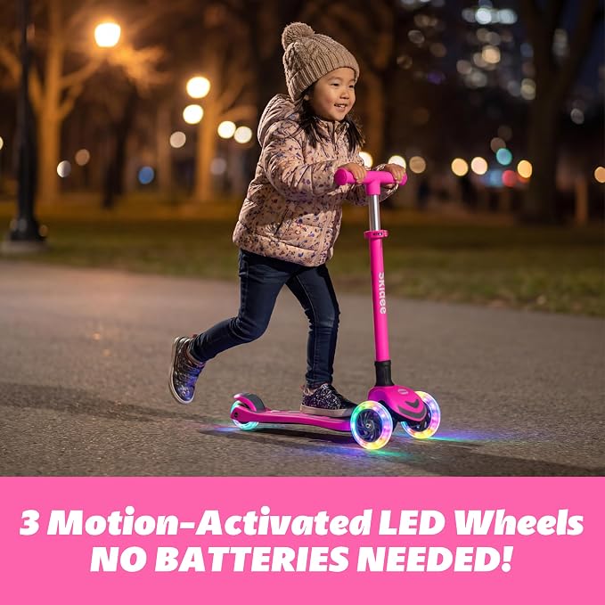 SKIDEE Kick Scooter for Kids Ages 3-5 | Foldable 3 Wheel Scooter with Lean-to-Steer, Adjustable Height, Removable Seat & LED Light Wheels | Toddler Scooter Up to 12 Year Old Boys/Girls
