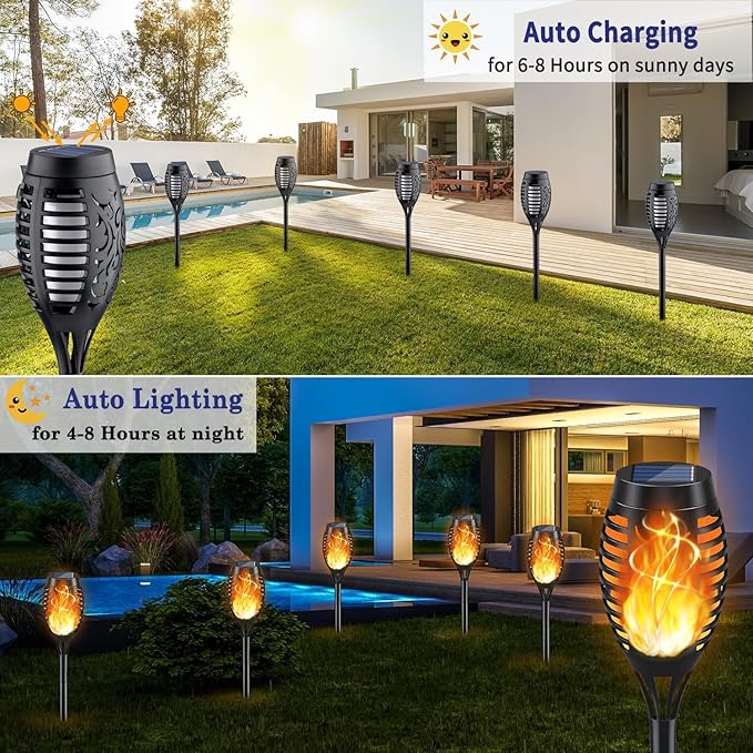 KYEKIO Solar Lights for Outside, 16Pack Solar Flame Torch Light, Garden Light Outdoor Waterproof, Solares Pathway Lights Outside for Yard Decorations, Flame Torches Outdoor Lighting Lawn Patio Art