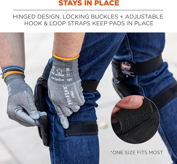 Gel Foam Knee Pads with Comfort Hinge Straps, Rubber Hard Cap, Hook & Loop Closure, Ergodyne ProFlex 435HL