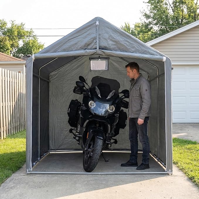 HOTEAGLE Outdoor Storage Portable Shed, 3/4 inch Thick Support Rods & Bolted Frame (Not Socket), Rolled Up Doors and Ventilation Window, Tent Garage 8 x 6 ft