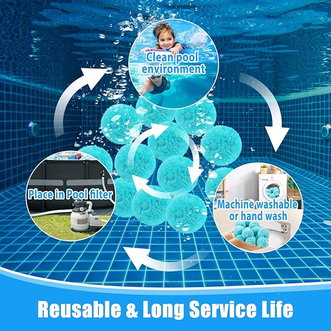 MJZ Pool Filter Balls for Sand Filter, 4.4 Lbs Reusable Sand Filter Balls for Swimming Pools, Efficient Eco-Friendly Polysphere Pool Filtration Balls, Pool Filter Balls Media for Sand Pump(Cyan)