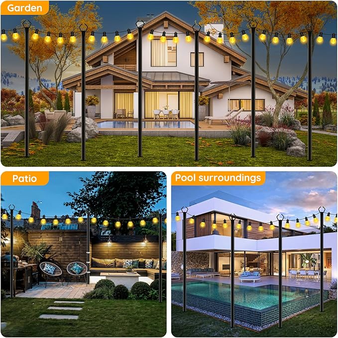AHRLHR 2 Pack String Light Poles,Poles for Outdoor String lights10 Ft Metal Poles with Fork for Outdoor String Lights,Outdoor Light Poles with Fork,Patio,Deck,Backyard