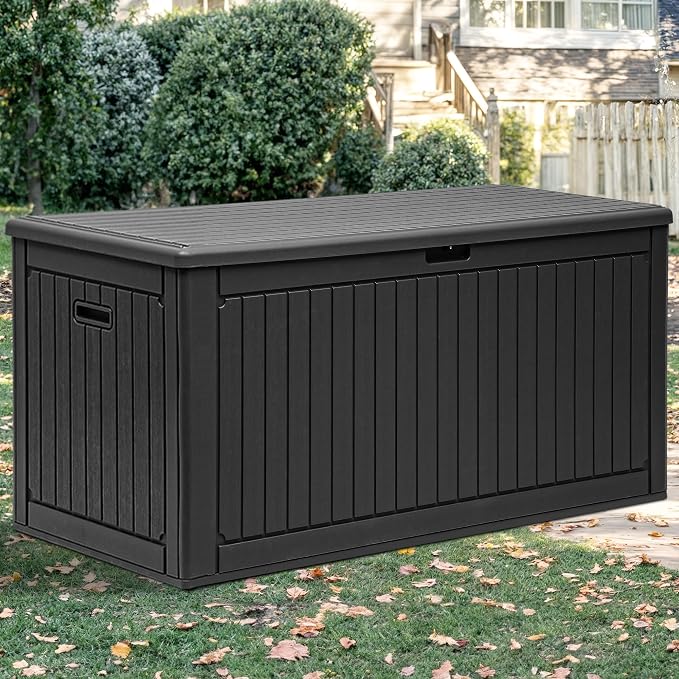 YITAHOME 320 Gallon Extra Large Deck Box, Double-Wall Resin Outdoor Storage Box with Flexible Divider for Patio Cushions Pool Supplies Garden Tools, 1000lbs Load Capacity, Lockable&Waterproof (Black)