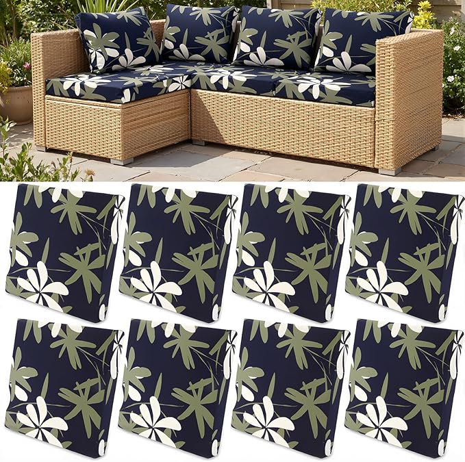 Yalikop 8 Pcs Outdoor Patio Cushion Covers 25 Inch Printed Bohemian Leaf Stretch Patio Couch Cushions Replacement Outdoor Furniture Cushion Cover Sofa Chair Seat Cover Washable Furniture Protector