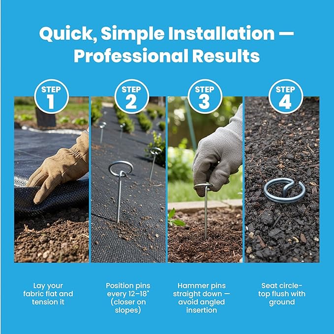 Super Geotextile Round Top Landscape Pins – 11 Gauge Heavy Duty 6 Inch Galvanized Steel Stakes for Landscape Fabric and Weed Barrier, 1000 Pack