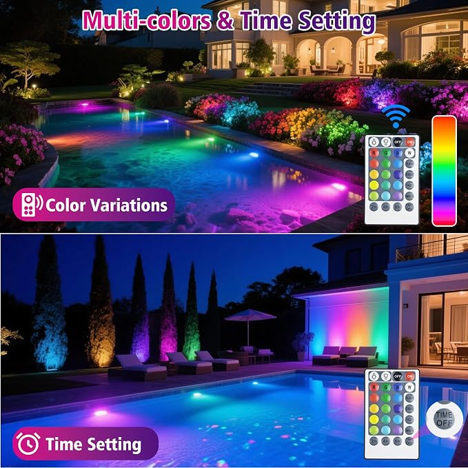 T-SUN Submersible LED Pond Lights, Color Changing Underwater Spotlights with Remote & Memory, IP68 Waterproof for Fish Tank, Aquarium, Garden Fountain, Pool(5 Light Heads)