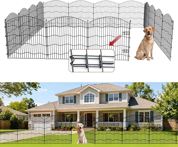 15-Panel No Dig Garden Fence, 31in(H) x35ft(L) Black Metal Animal Barrier, Dog Fence Outdoor for Yard, Temporary Decorative Fencing Border for Rabbits, Patio
