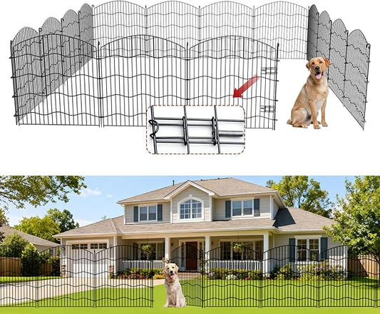 15-Panel No Dig Garden Fence, 31in(H) x35ft(L) Black Metal Animal Barrier, Dog Fence Outdoor for Yard, Temporary Decorative Fencing Border for Rabbits, Patio