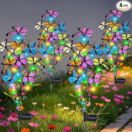 Solar Garden Lights Outdoor Waterproof Garden Decor, 4 Pack Upgraded 240 LED 54 Butterfly Colorful Outdoor Solar Decor for Yard Patio Gifts for Womens Mom