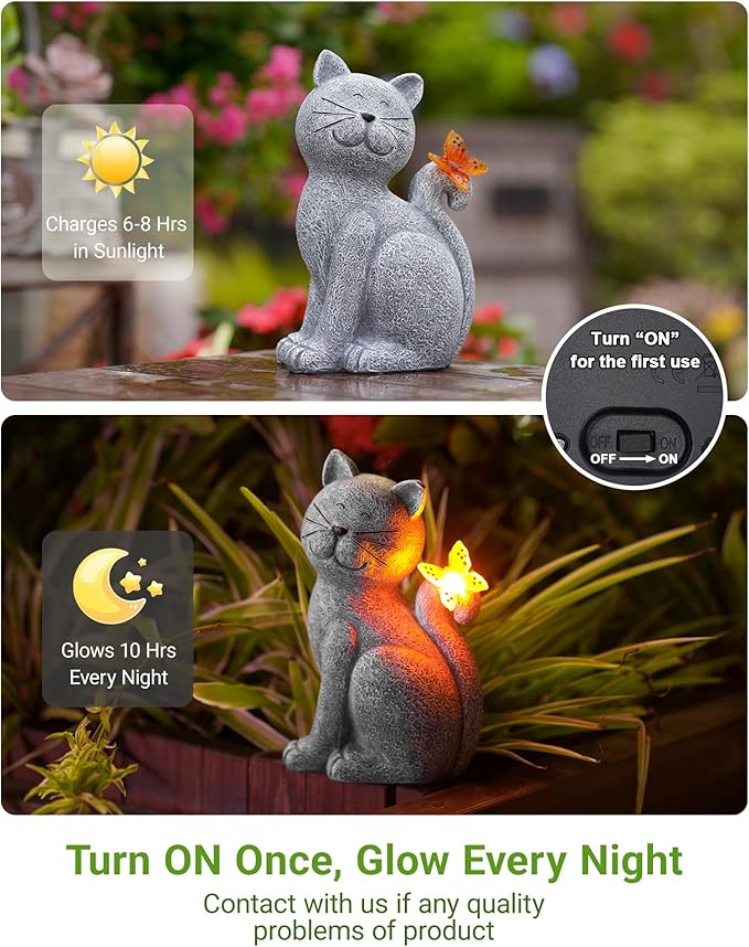Nacome Cat Outdoor Statues for Garden: Outside Decor with Butterfly Clearance for Yard Art Lawn Ornaments Porch Patio Balcony Home House - Gifts for Mom Grandma Women