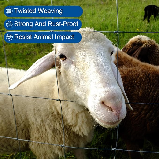 Galvanized Farm Fence, 5ft x 164ft Heavy Zinc Coated Wire Fencing for Livestock & Animals, Ideal for Goats, Cattle, Hogs, Deer, Cattle Panel & Pasture Enclosure
