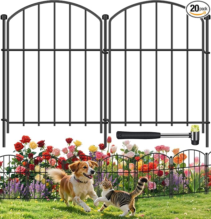 20 Pack Decorative Garden Fence Animal Barrier Fence, 17 in x 11 ft Rustproof Metal No Dig Fence Panels, Arched Small Garden Fence Barrier for Dog Rabbit Flower Bed Edging Yard Ground Patio Defense