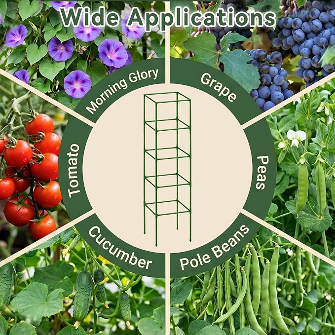 Halatool 4 Pack 72" Extra Tall Square Tomato Cages, Heavy Duty Metal Plant Support for Indeterminate Tomatoes, Climbing Plants, Vegetables, Up to 6ft Garden Cages for Indoor Outdoor Raised Beds, Pots