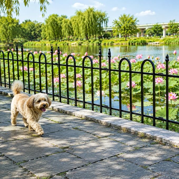 Decorative Metal Garden Fence 18"H x 22"W, 14.6FT Heavy Duty Rustproof Garden Border Fence with Arched Top, Outdoor Animal Barrier to Protect Plants & Keep Dogs Out, Flower Bed & Yard Fence, 8 Panels