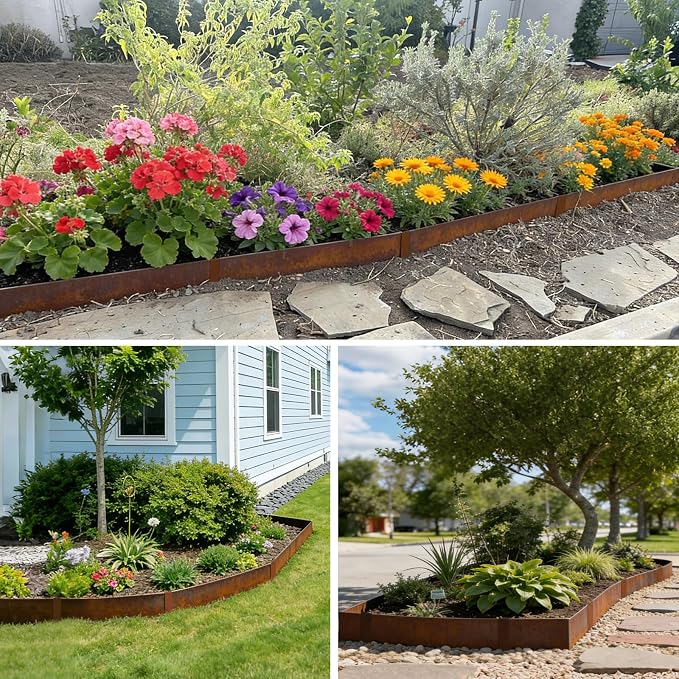 Corten Steel Landscape Edging 8" H x 40" L 6 Pack Metal Garden Edging, Pre-Rusted Metal Landscape Edging, Hammer-in Steel Edging for Landscaping with 6 Clips for Lawn Yard Border (20Ft Total)