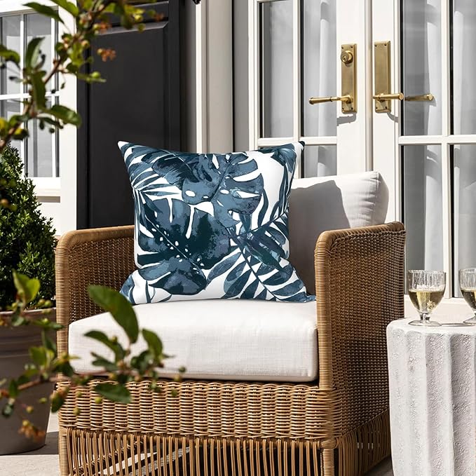 LVTXIII 2 Pack Outdoor Pillow Covers ONLY 18x18 Inch, Water-Repellent Square Decorative Cushion Covers for Patio Furniture, Garden, Sofa, Palm Blue