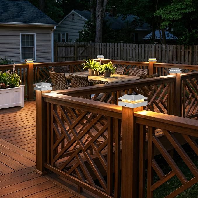 Peasur 4x4 Post Solar Lights 12 Pack, 2 Modes 16 LED Solar Post Cap Light Waterproof, Deck Fence Post Solar Lights Powered Outdoor, Fit 4x4 Wood/Vinyl Posts for Porch Patio