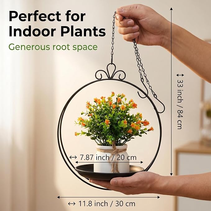 Hanging Planters for Indoor Plants, 2 Pack Metal Wall Ceiling Window Plant Hangers Kit with Trays and Chains for Succulents Pothos Herbs Balcony Patio Living Room