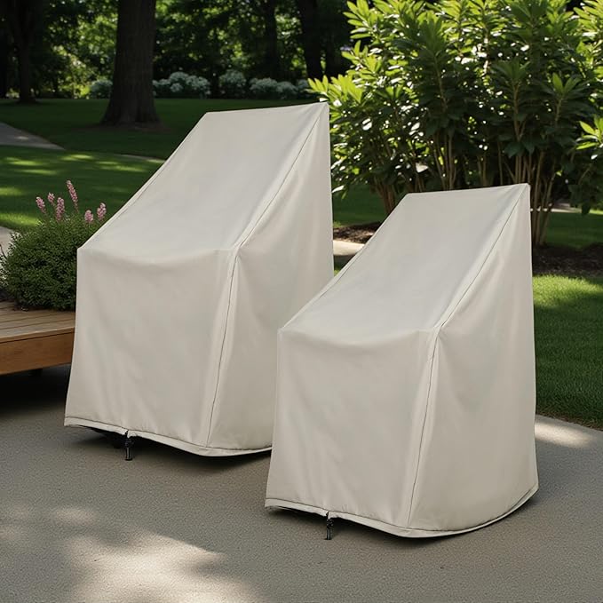 Shine Company Weatherproof Outdoor Rocking Chair Cover Set of 2, 100% Woven Polyester, Elastic Cord with Toggle, Gray, 2-Pack