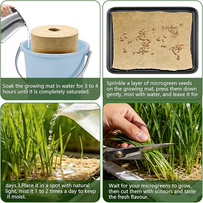 10" X 197"Microgreen Grow Mat, Hydroponic Grow Pads Natural Fiber Grow Mats, Microgreens Growing Kit, Indoor Organic Production for Wheatgrass Sprouts Starter Tray