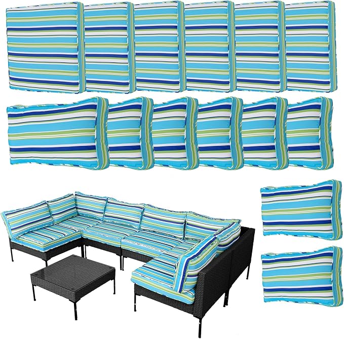 14Pieces Patio Cushion Covers Replacement Outdoor Water-Resistant Couch Covers Splashproof UV-Resistant Furniture Protectors Cushion Sofa Slipcovers Set with Zippers,Cover Only