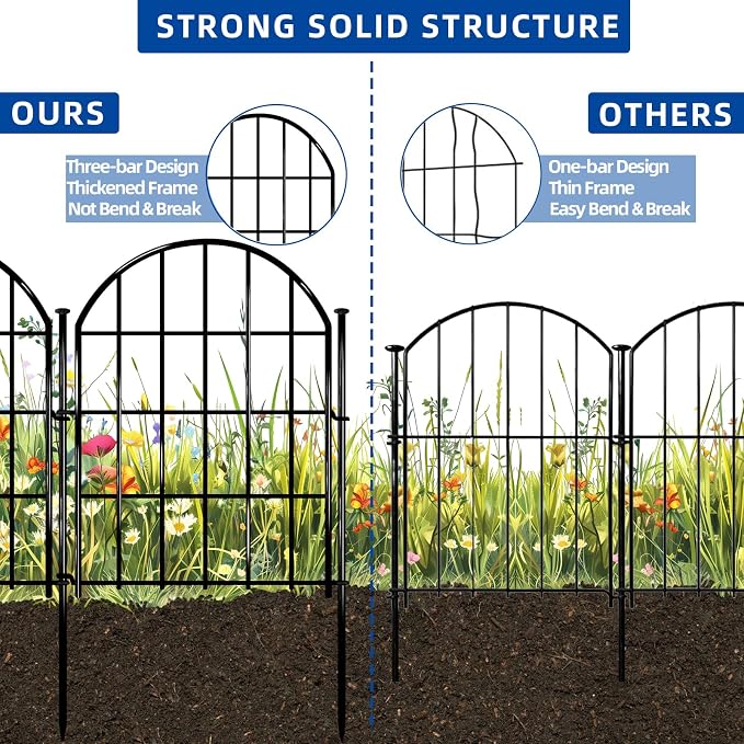 Decorative Garden Fence, 17in X 10.8ft No Dig Fence Panels, Arched Rustproof Metal Garden Fencing Animal Barrier, Flower Bed Edging Border with Ground Stake for Dog, Rabbit, Outdoor Yard Patio Decor