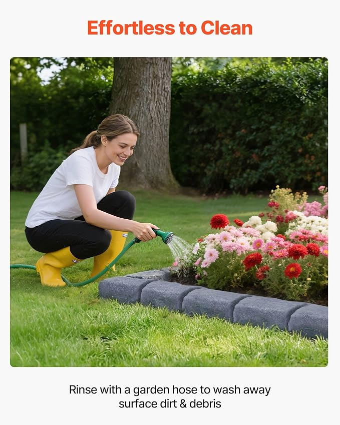 VEVOR Faux Stone Landscape Edging, 15.5 ft Kit, No Dig Garden Edging Border, Blocks for Lawn, Flower Beds, Yard, 4 Pack Each Section Has 6 Bricks 46.46"L x 3.74"W x 2.24"H, 16 Spikes & 4 Corners, Gray