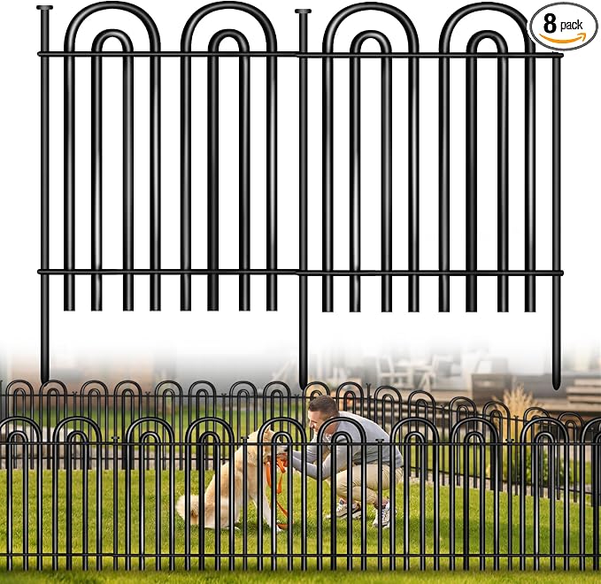 Decorative Garden Fence, 8 Panels No Dig Fence, 40 in(H) x 19.34 ft(L) Animal Barrier for Dogs Rabbits, Rustproof Metal Arched Decorative Garden Fences for Flower Bed, Outdoor, Yard, Patio