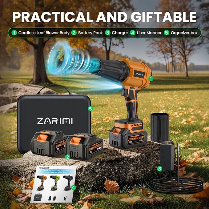 YUQUESEN Cordless Leaf Blower, 980,000 RPM Handheld Leaf Blower with 2 X 4.0Ah Batteries & Charger, Lightweight Leaf Blowers for Patio Cleaning, Lawn Care, Leaves, Dust - Orange