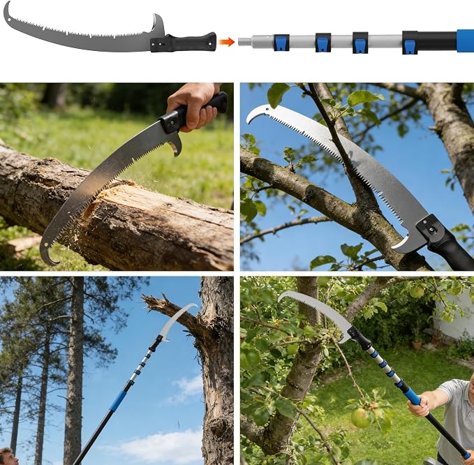Manual Pole Saw for Tree Trimming, 18FT Reach Telescoping Extension Pole Tree Pruner with 24" Blade, Hand Pole Saw for Cutting High Branches, Detachable Pruning Saw for Garden Yard Maintenance
