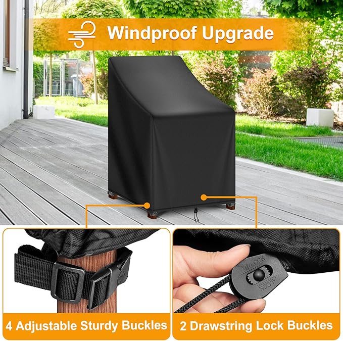 Kipiea Patio Chair Covers Waterproof Winter - Heavy Duty Lawn Outdoor Furniture Chair Covers with Anti UV and No Tears, No Fading (25.5" W x 25.5" D x 47" H)