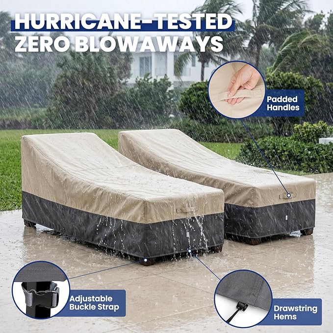 Extra Heavy Duty Patio Chaise Lounge Cover Waterproof 2 Pack - Lounge Chair Covers for Outdoor Pool Lounger and Patio Furniture, 68" x 30" x 30" H