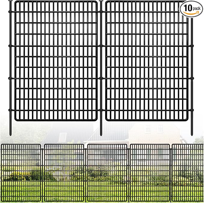 ULIOK 10 Panels No Dig Decorative Garden Fences, Dog Fence Outdoor for Yard, 36in(H) x 25.2 ft(W) Tall Animal Barrier Fence Panels, Rustproof Ground Stakes Temporary Wire Screen for Yard, Patio