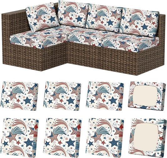 8Pcs Stretch Patio Cushion Covers, Outdoor Couch & Sofa Replacement Slipcovers for Patio Furniture Cushion Covers, Washable Reusable Furniture Protector