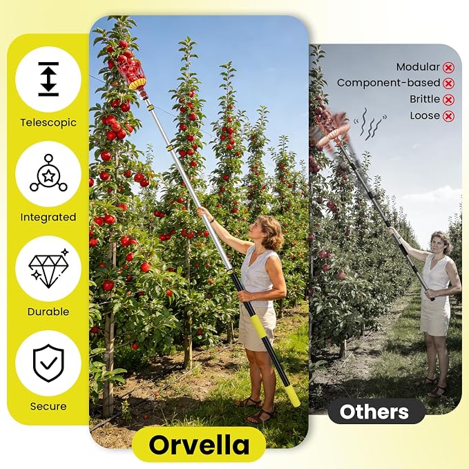 26FT Reach Fruit Picker with Basket, Apple Picking Tool Telescoping Pole, Long-Handle Mango Grabber, Tree Fruit Catcher for Harvesting Lemon Pear Orange Avocado Peach Citrus Grapefruit