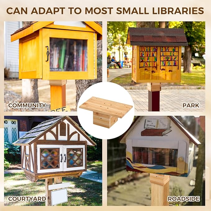 Threehoney Outdoor Little Library Mount 14x8x5.91 Inch Stable Wood Storage Box Bracket Holder Suitable for 4x4 Post with Mounting Accessories for Community Cabinet Lending Library Box(Wood Color)