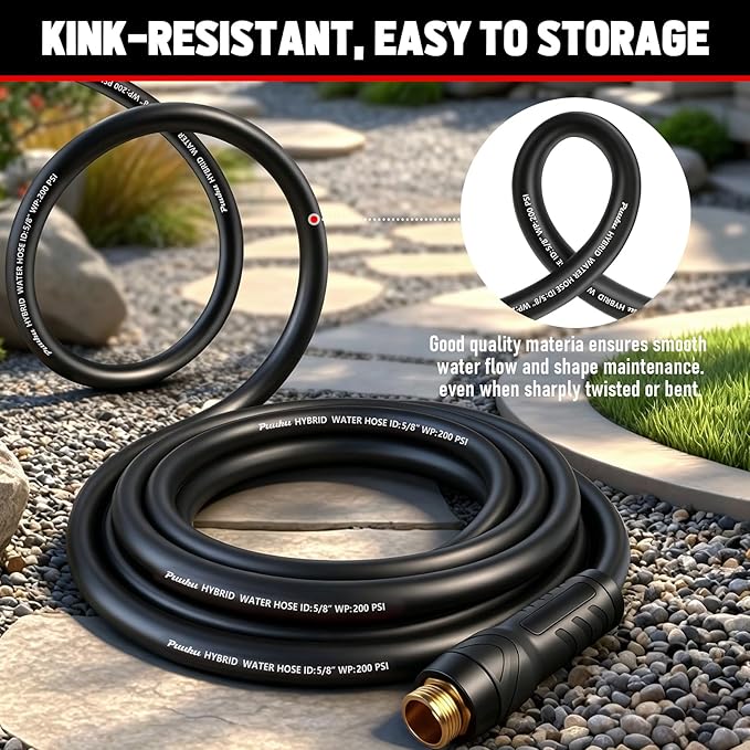 Short Garden Hose 15ft x 5/8", NON-EXPANDABLE Heavy Duty Premium Flexible Water Hose, No Kink, Leakproof, Lightweight Hybrid Hose with Male to Female Fittings for Household、Backyard